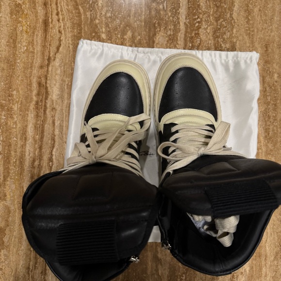 Rick Owens Black and Cream High-Top Sneakers - Picture 4 of 9